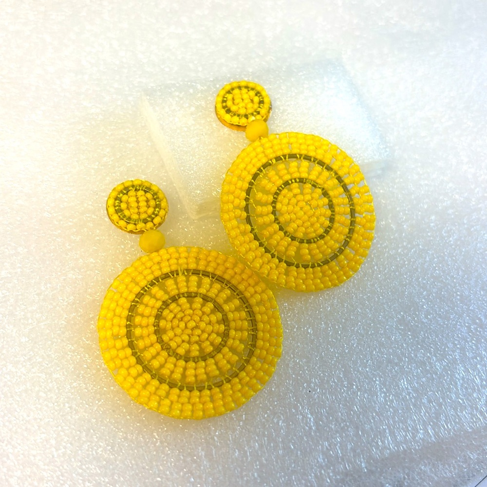 Yellow Beaded Bohemian Woven Bead Earrings